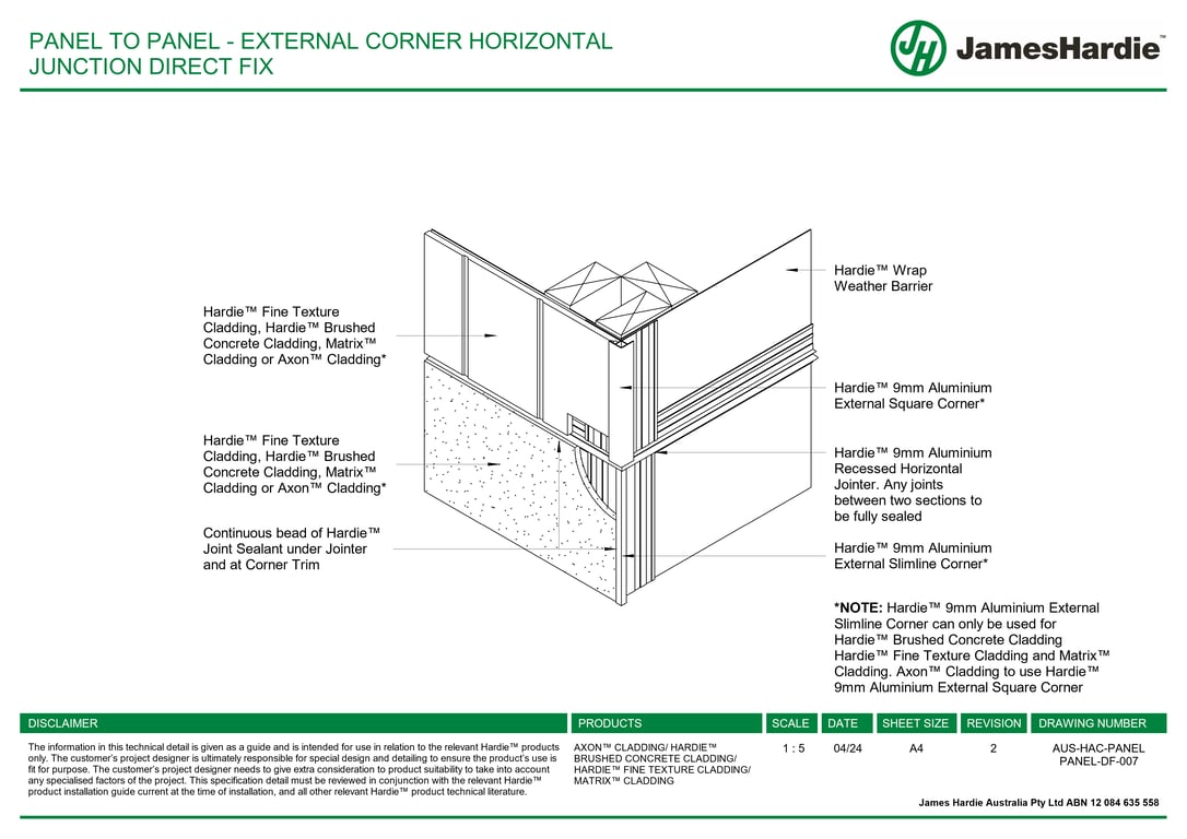 Navigate to AUS-HAC-PANEL PANEL-DF-007 - PANEL TO PANEL - EXTERNAL CORNER HORIZONTAL JUNCTION DIRECT FIX