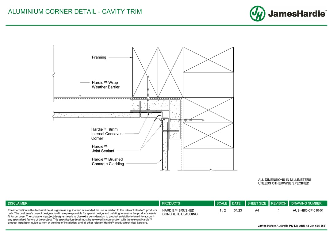 AUS-HBC-CF-010-01 - ALUMINIUM CORNER DETAIL - CAVITY TRIM