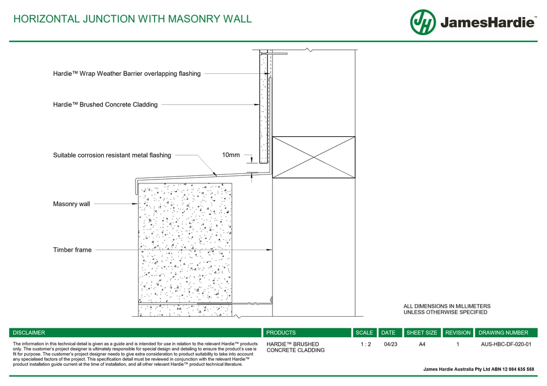 AUS-HBC-DF-020-01 - HORIZONTAL JUNCTION WITH MASONRY WALL