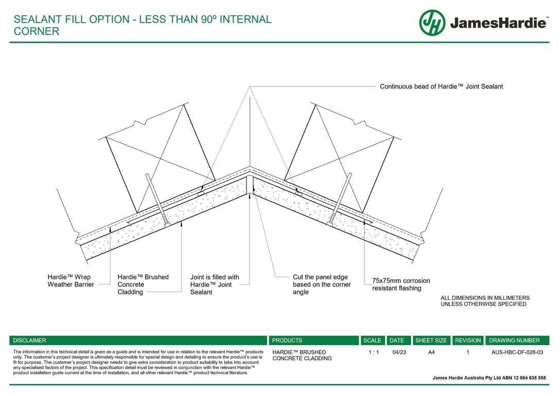 Navigate to AUS-HBC-DF-028-03 - SEALANT FILL OPTION - LESS THAN 90º INTERNAL CORNER