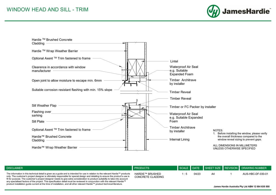 Navigate to AUS-HBC-DF-030-01 - WINDOW HEAD AND SILL - TRIM