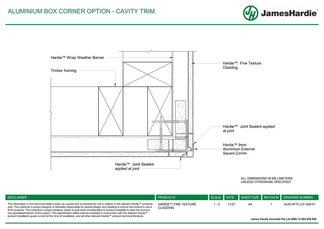 AUS-HFTC-CF-028-01 - ALUMINIUM BOX CORNER OPTION - CAVITY TRIM