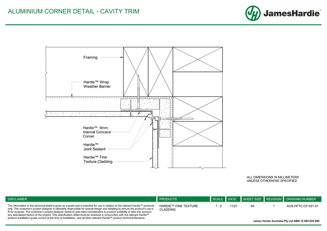 Navigate to AUS-HFTC-CF-031-01 - ALUMINIUM CORNER DETAIL - CAVITY TRIM