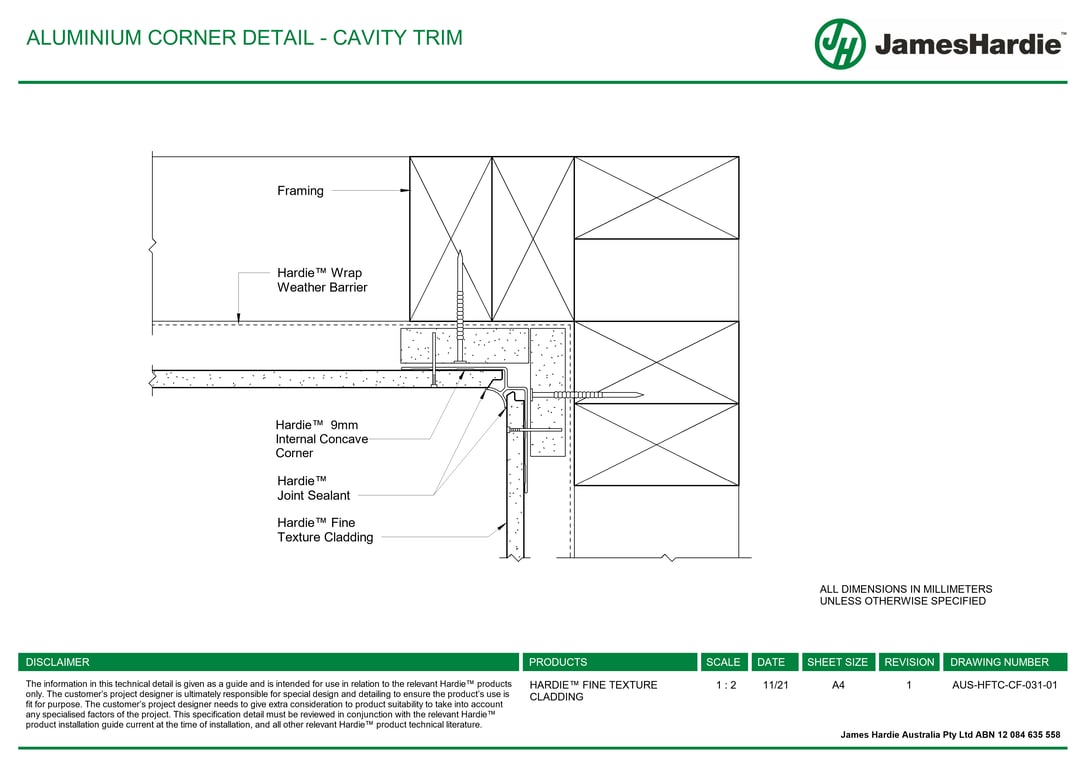  Image of AUS-HFTC-CF-031-01 - ALUMINIUM CORNER DETAIL - CAVITY TRIM