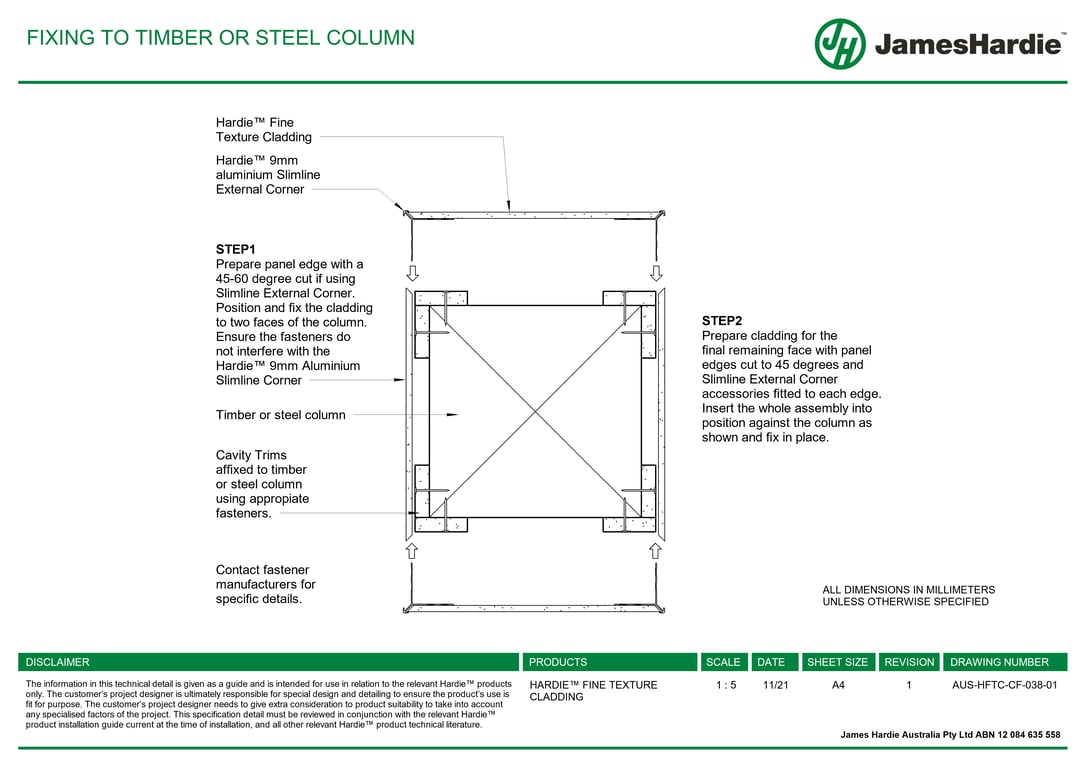 AUS-HFTC-CF-038-01 - FIXING TO TIMBER OR STEEL COLUMN