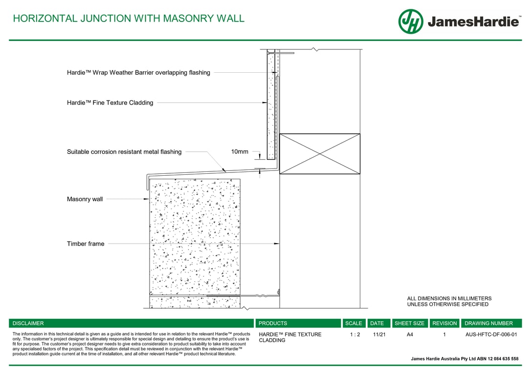 AUS-HFTC-DF-006-01 - HORIZONTAL JUNCTION WITH MASONRY WALL