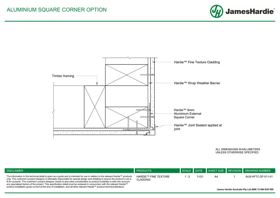 AUS-HFTC-DF-011-01 - ALUMINIUM SQUARE CORNER OPTION