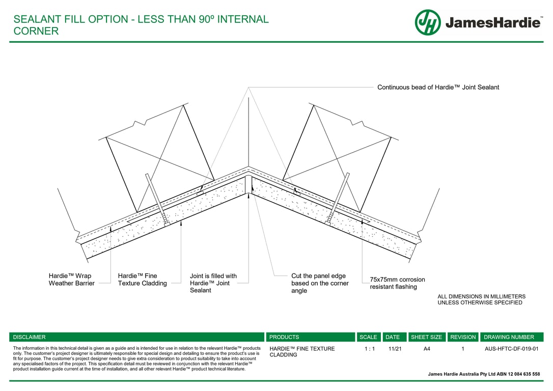 Navigate to AUS-HFTC-DF-019-01 - SEALANT FILL OPTION - LESS THAN 90º INTERNAL CORNER