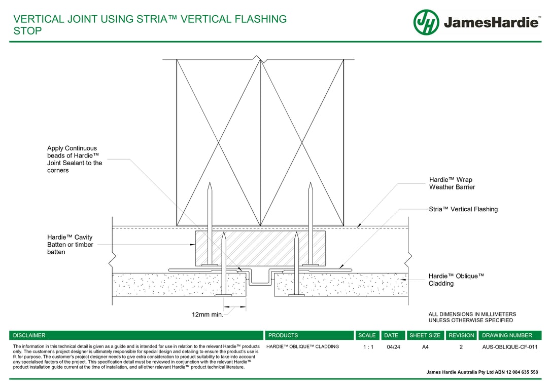 Navigate to AUS-OBLIQUE-CF-011 - VERTICAL JOINT USING STRIA™ VERTICAL FLASHING STOP