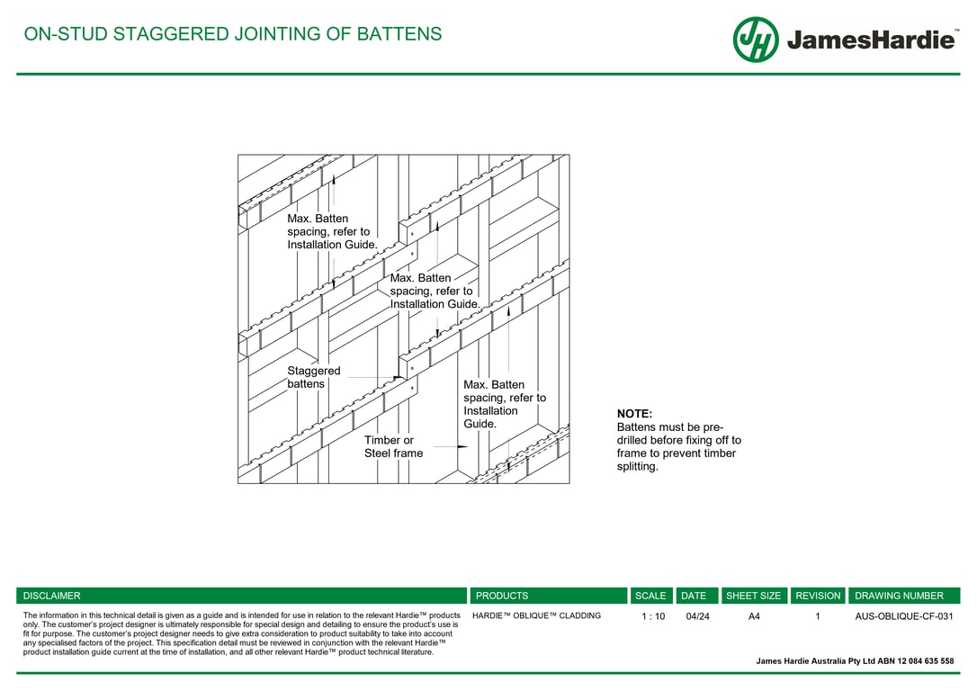 Navigate to AUS-OBLIQUE-CF-031 - ON-STUD STAGGERED JOINTING OF BATTENS