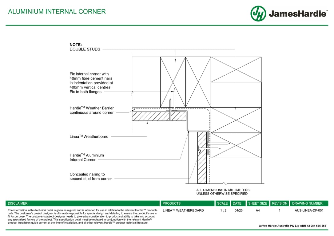 Navigate to AUS-LINEA-DF-001 - ALUMINIUM INTERNAL CORNER