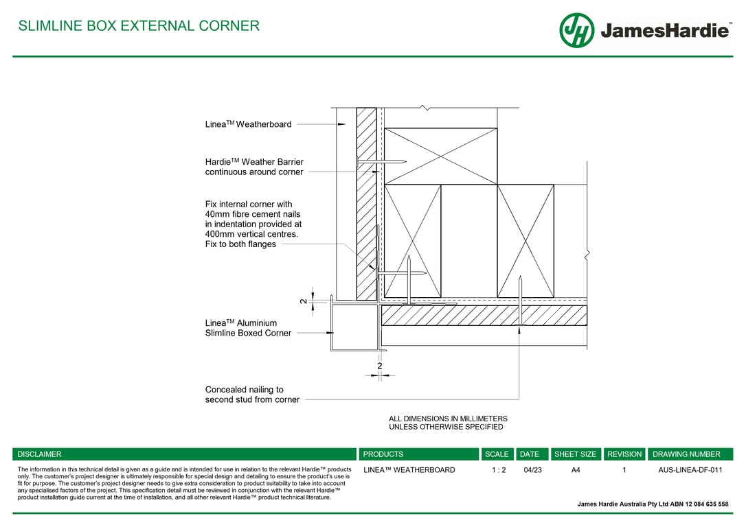 AUS-LINEA-DF-011 - SLIMLINE BOX EXTERNAL CORNER