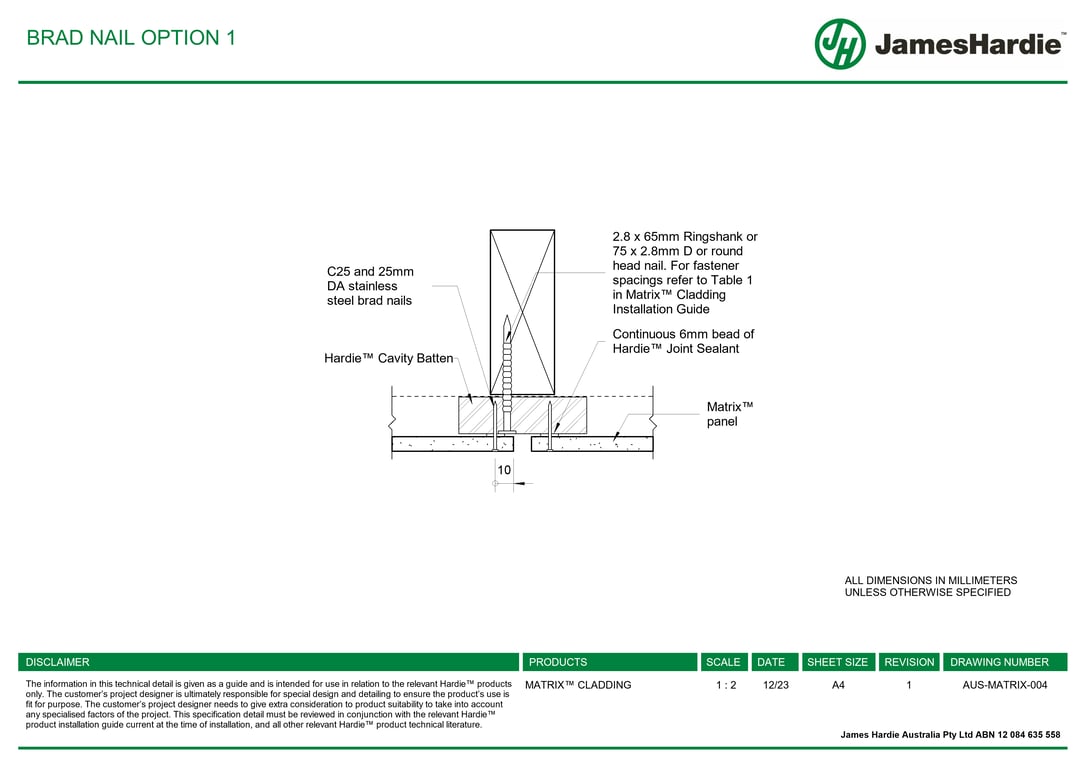 Navigate to AUS-MATRIX-004 - BRAD NAIL OPTION 1