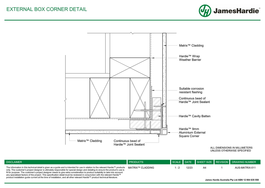 Navigate to AUS-MATRIX-011 - EXTERNAL BOX CORNER DETAIL