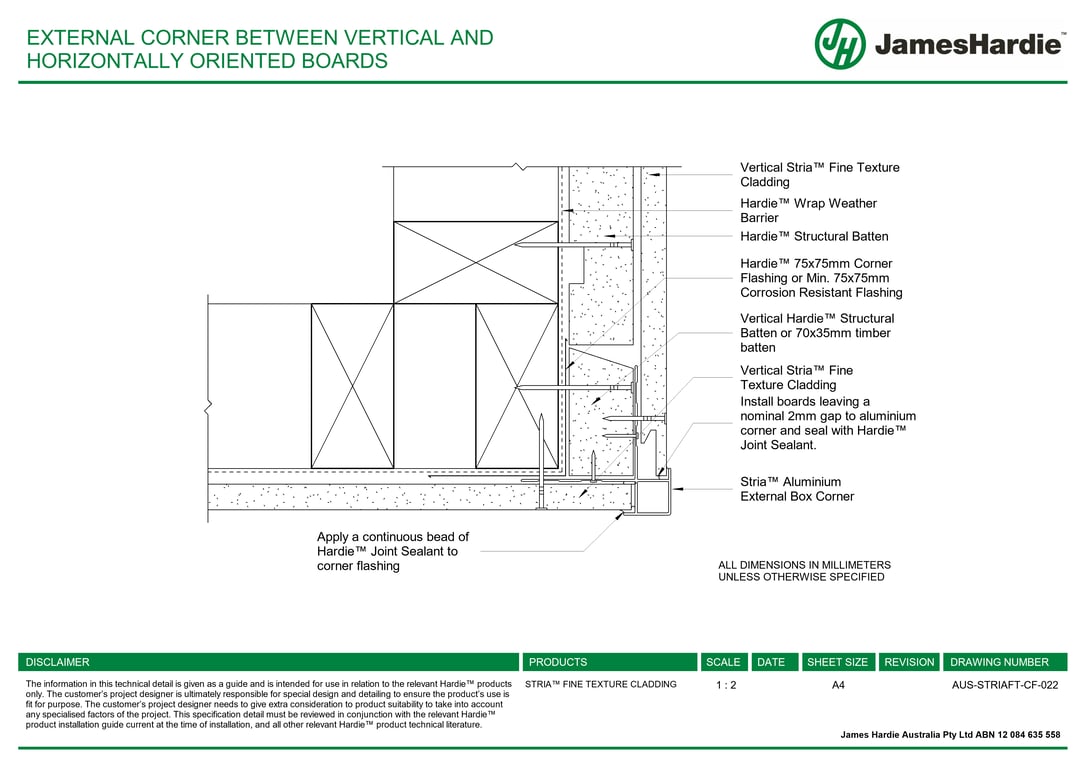  Image of AUS-STRIAFT-CF-022 - EXTERNAL CORNER BETWEEN VERTICAL AND HORIZONTALLY ORIENTED BOARDS