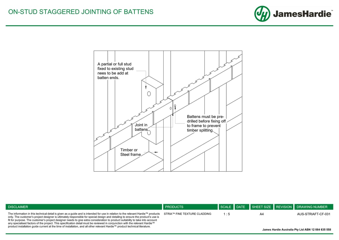  Image of AUS-STRIAFT-CF-031 - ON-STUD STAGGERED JOINTING OF BATTENS