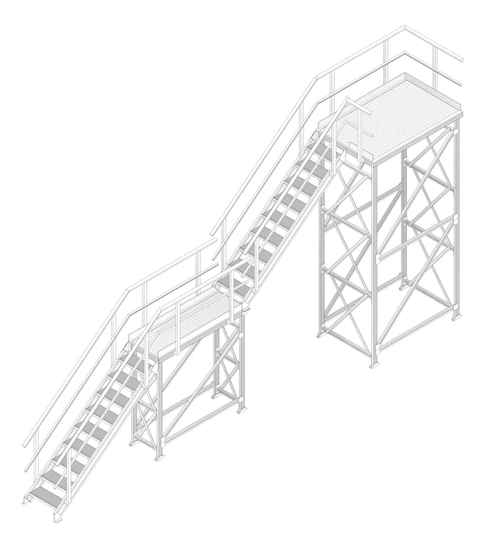 3D Documentation Image of Stair Modular Kattsafe 2Stages RightExit