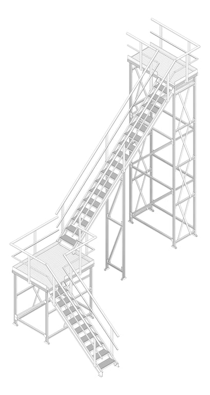 3D Documentation Image of Stair Modular Kattsafe LShape 2Stages LeftExit