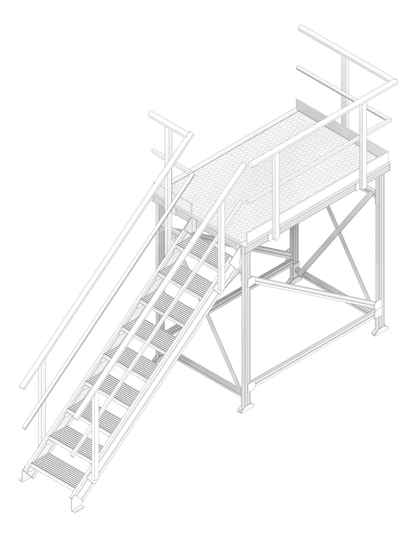 3D Documentation Image of Stair Modular Kattsafe Platform LeftExit