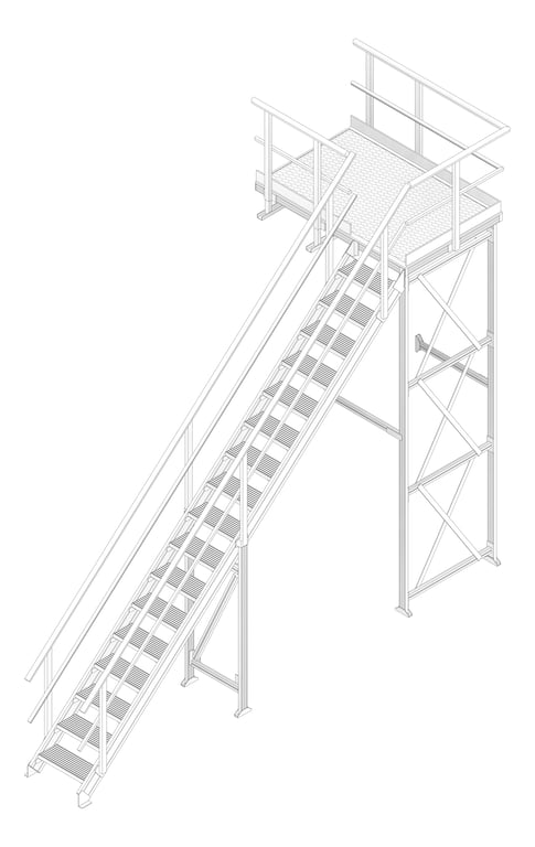 3D Documentation Image of Stair Modular Kattsafe Platform NoSupport LeftExit