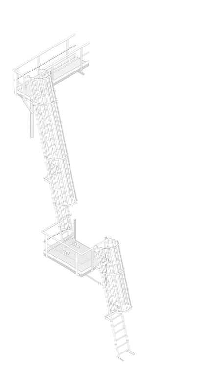 3D Documentation Image of Ladder Rung Kattsafe Angled Caged AccessPlatform
