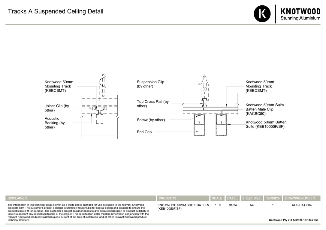 Navigate to AUS-BAT-004 - Tracks A Suspended Ceiling Detail