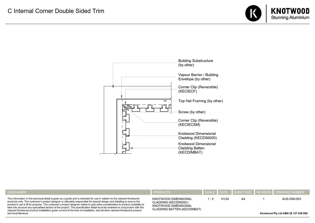 AUS-DIM-003 - C Internal Corner Double Sided Trim