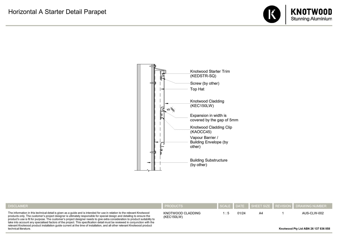 Navigate to AUS-CLW-002 - Horizontal A Starter Detail Parapet