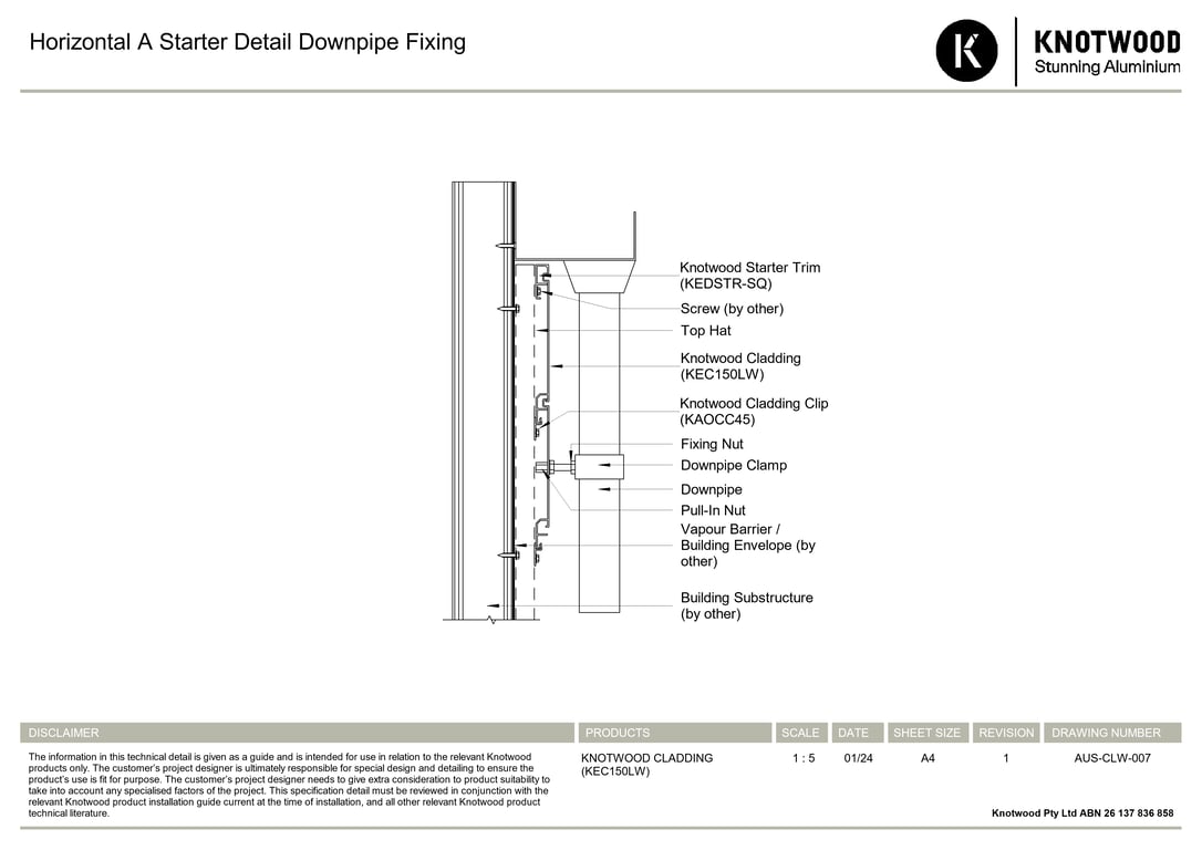  Image of AUS-CLW-007 - Horizontal A Starter Detail Downpipe Fixing