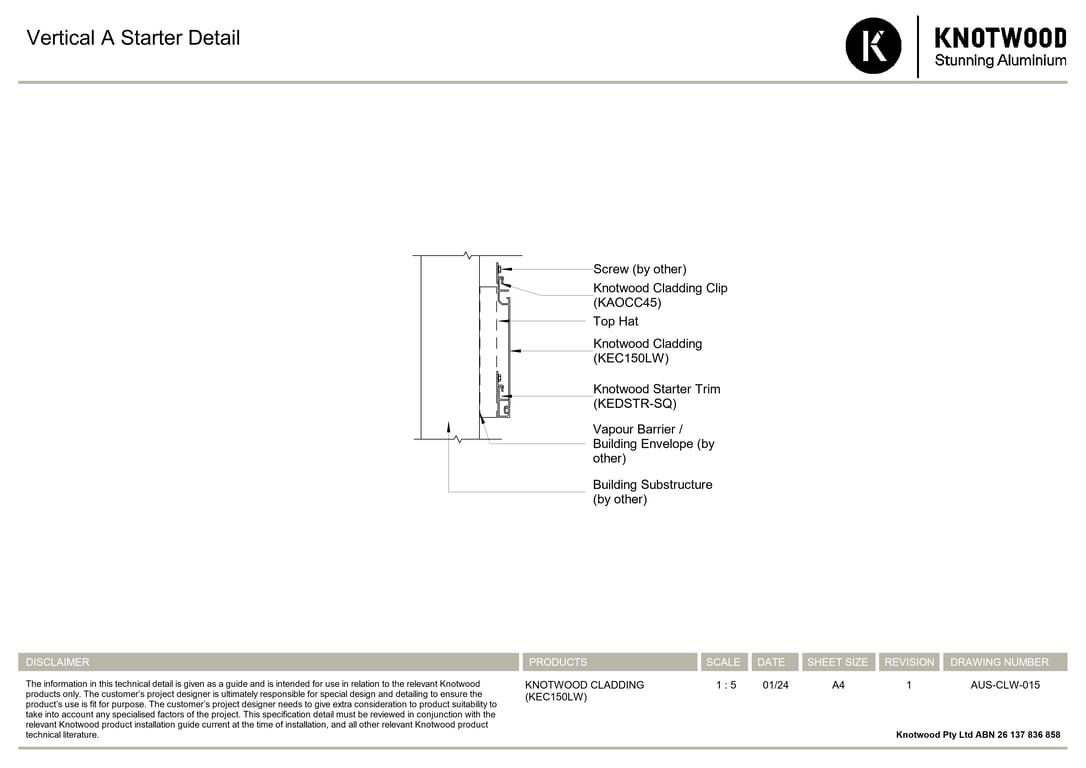 Navigate to AUS-CLW-015 - Vertical A Starter Detail
