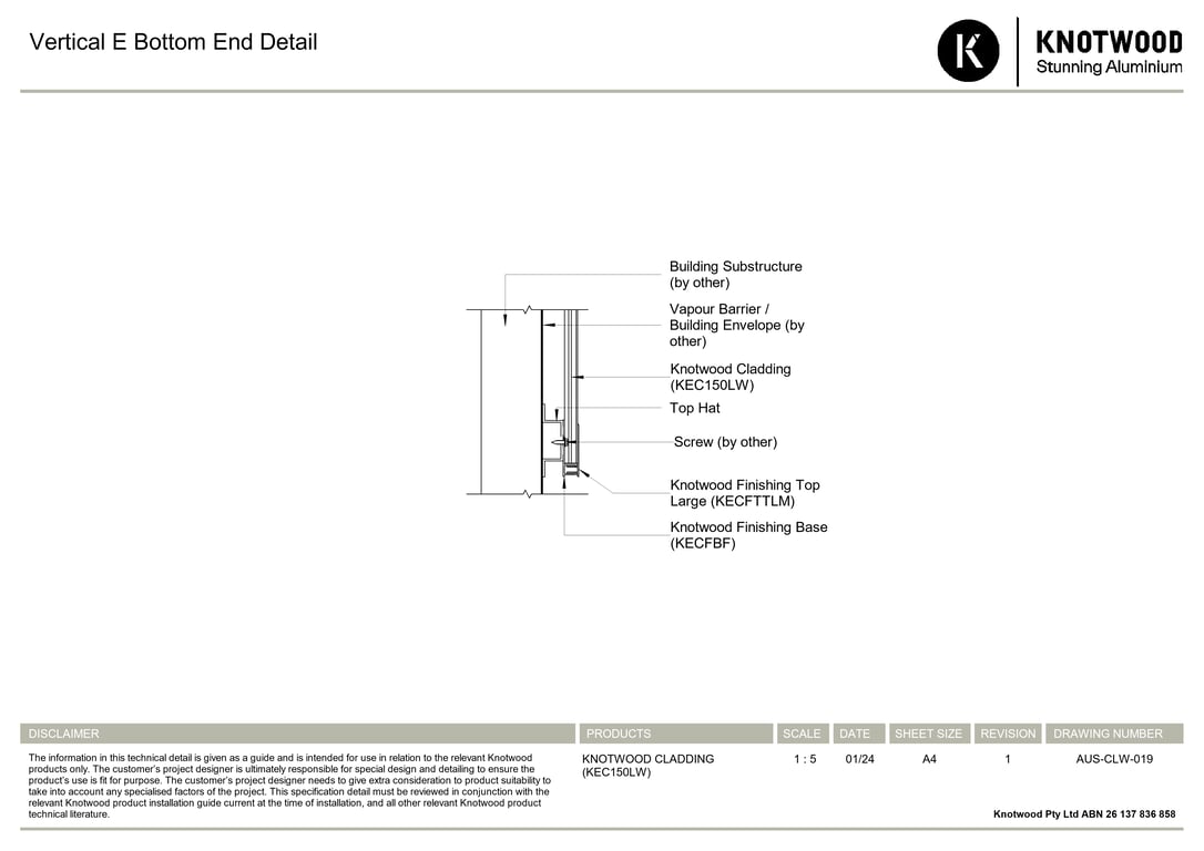 Navigate to AUS-CLW-019 - Vertical E Bottom End Detail