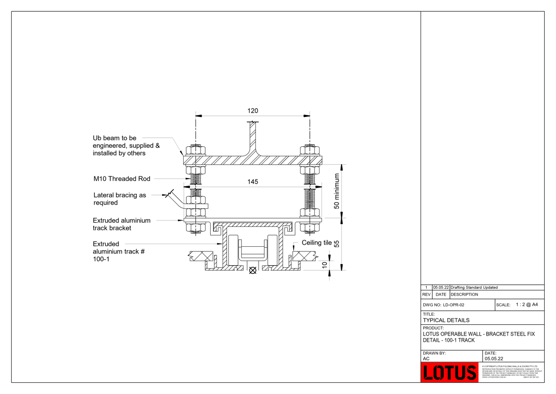 LD-OPR-02 - LOTUS OPERABLE WALL - BRACKET STEEL FIX DETAIL - 100-1 TRACK