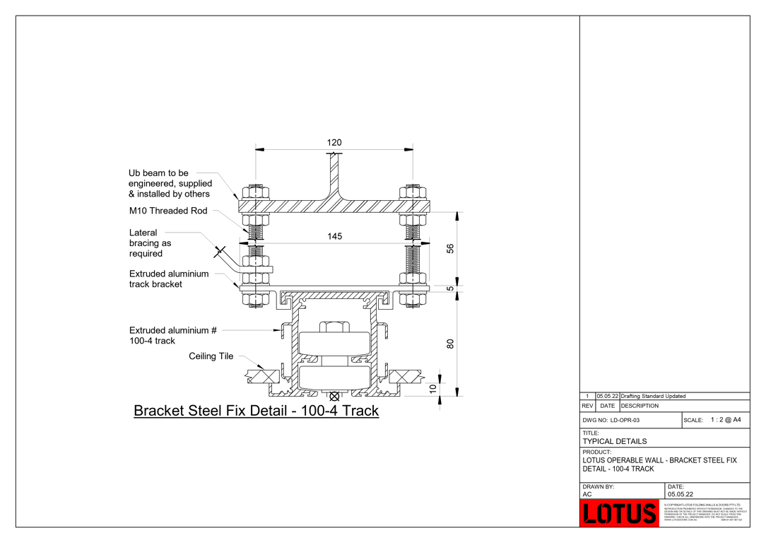 LD-OPR-03 - LOTUS OPERABLE WALL - BRACKET STEEL FIX DETAIL - 100-4 TRACK