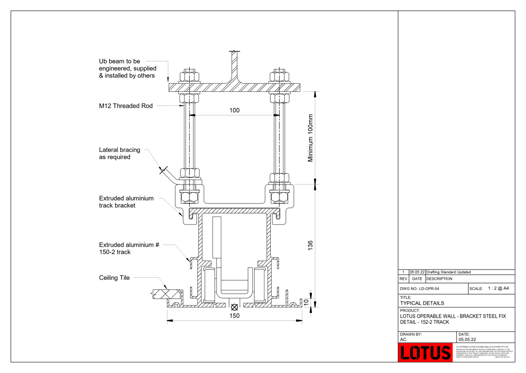  Image of LD-OPR-04 - LOTUS OPERABLE WALL - BRACKET STEEL FIX DETAIL - 152-2 TRACK