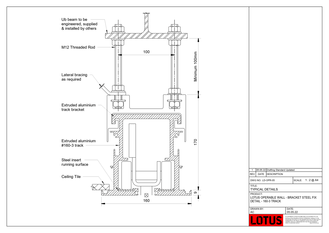 LD-OPR-05 - LOTUS OPERABLE WALL - BRACKET STEEL FIX DETAIL - 160-3 TRACK