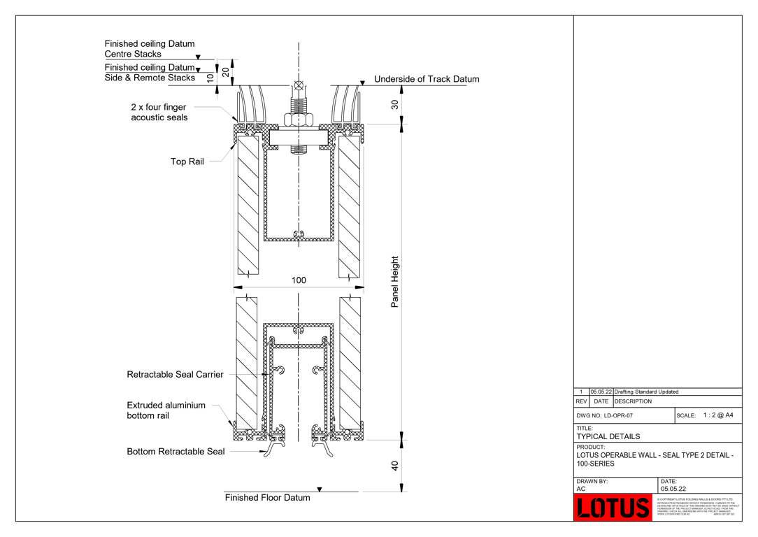 LD-OPR-07 - LOTUS OPERABLE WALL - SEAL TYPE 2 DETAIL - 100-SERIES