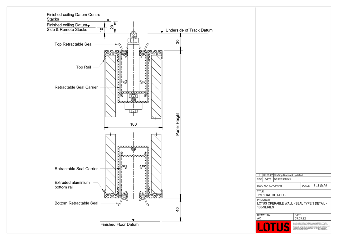 LD-OPR-08 - LOTUS OPERABLE WALL - SEAL TYPE 3 DETAIL - 100-SERIES