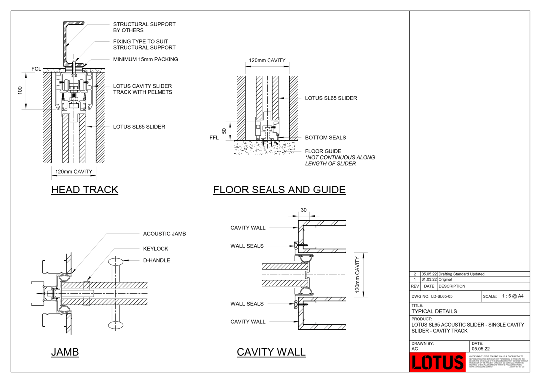 LD-SL65-05 - LOTUS SL65 ACOUSTIC SLIDER - SINGLE CAVITY SLIDER - CAVITY TRACK