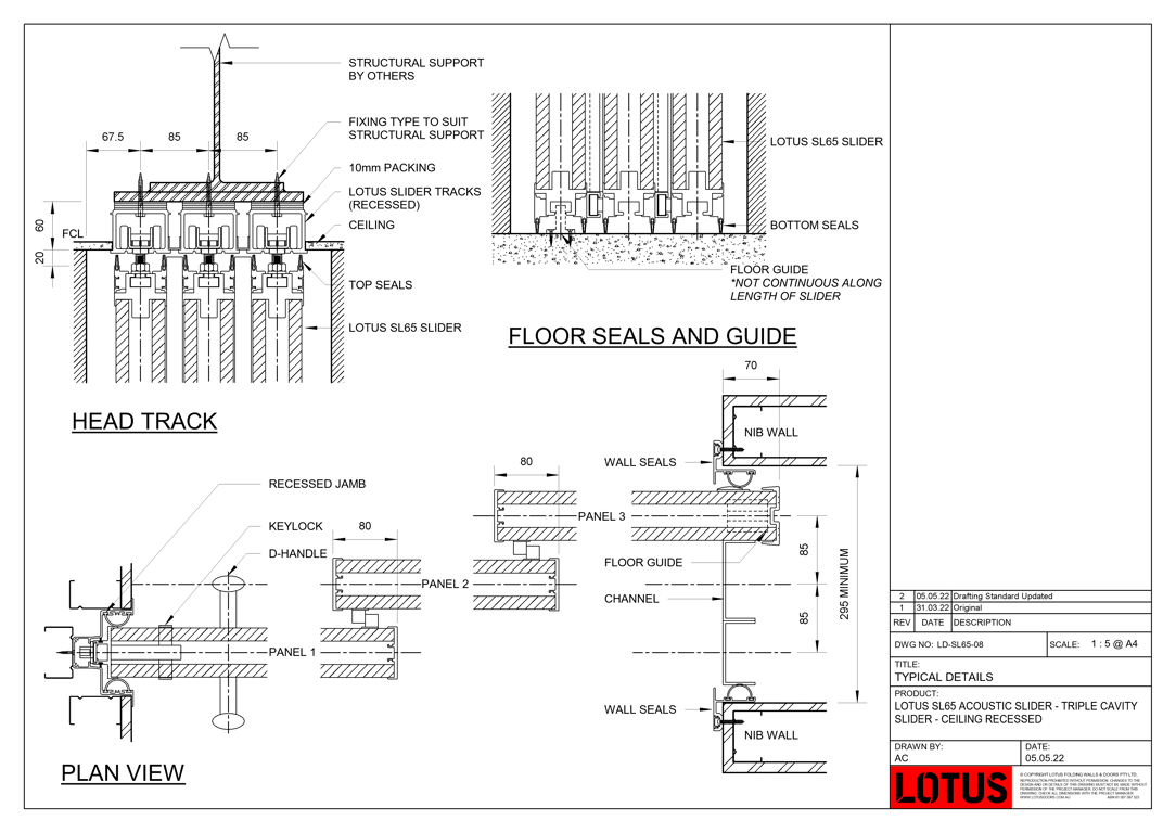  Image of LD-SL65-08 - LOTUS SL65 ACOUSTIC SLIDER - TRIPLE CAVITY SLIDER - CEILING RECESSED