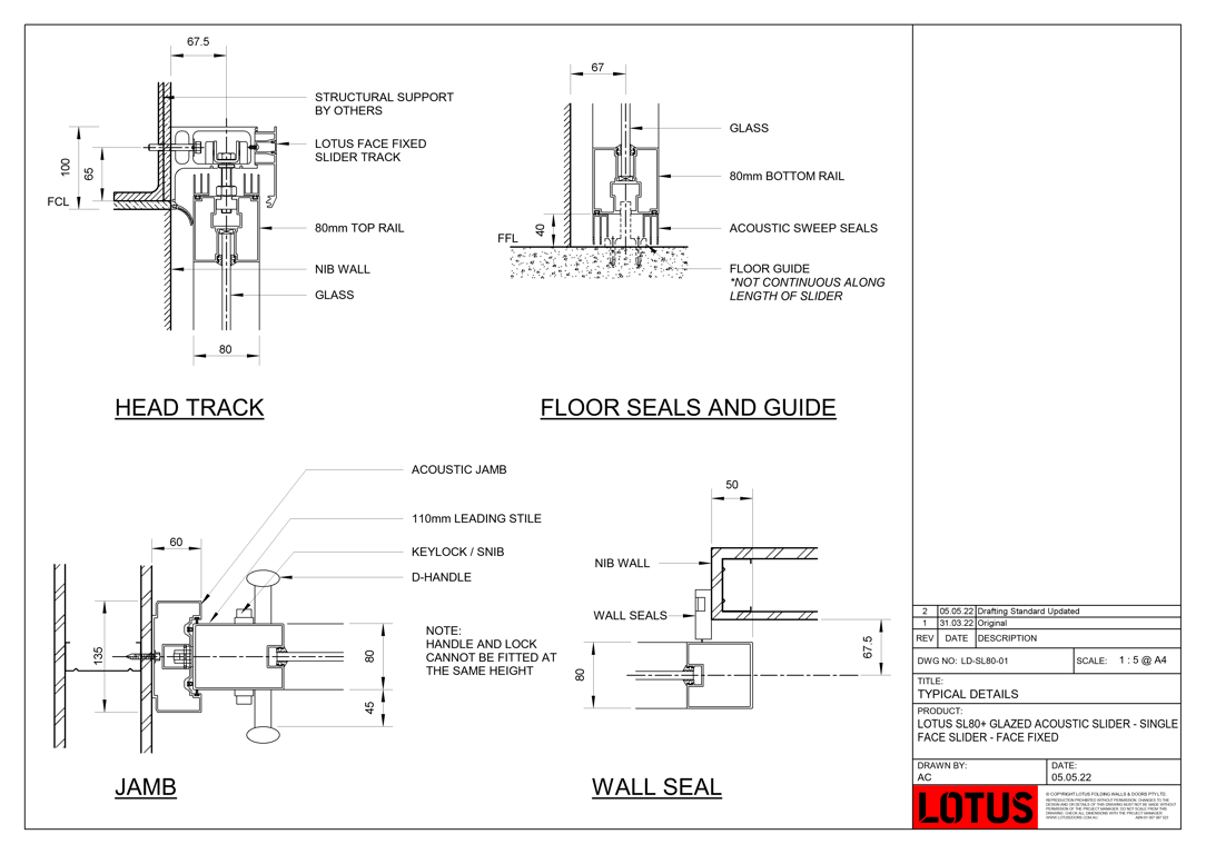  Image of LD-SL80-01 - LOTUS SL80+ GLAZED ACOUSTIC SLIDER - SINGLE FACE SLIDER - FACE FIXED