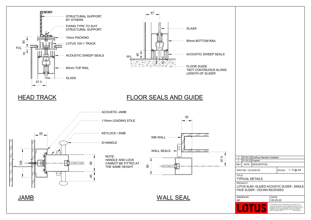 LD-SL80-02 - LOTUS SL80+ GLAZED ACOUSTIC SLIDER - SINGLE FACE SLIDER - CEILING RECESSED