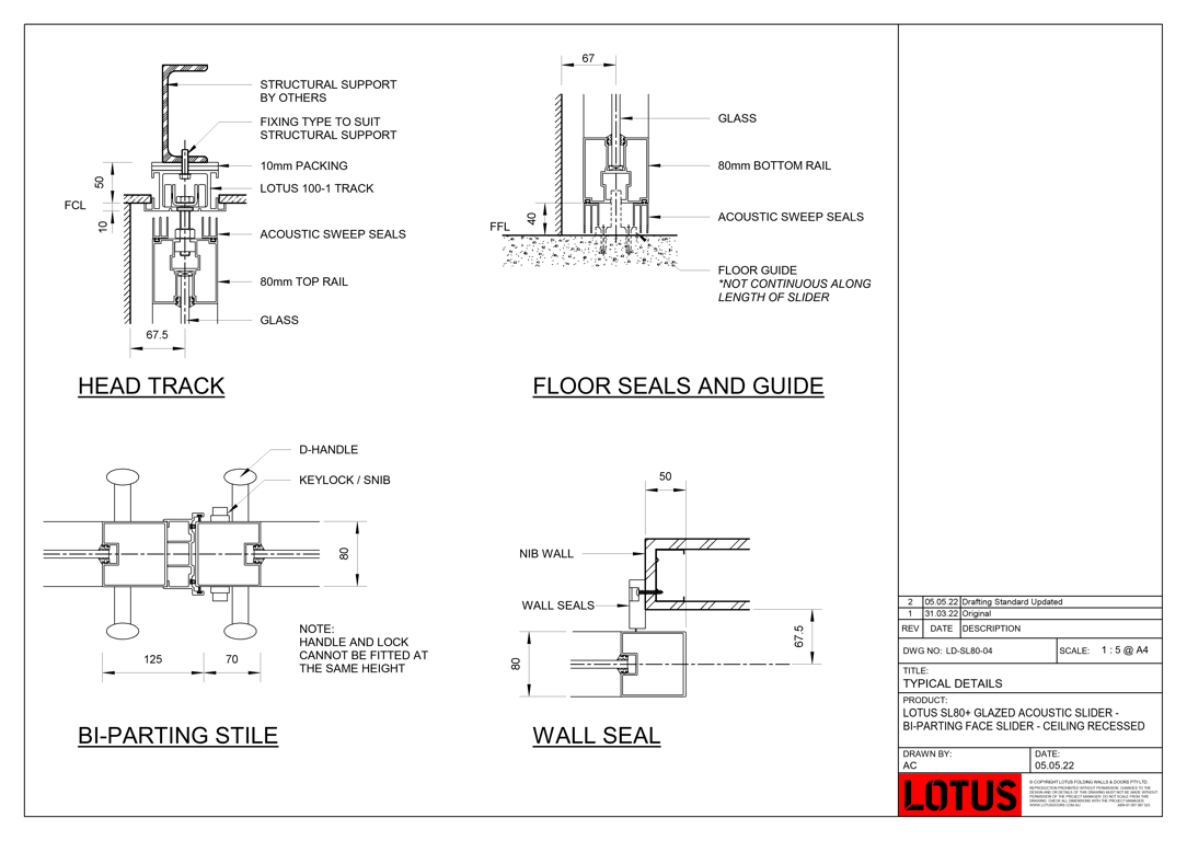 LD-SL80-04 - LOTUS SL80+ GLAZED ACOUSTIC SLIDER - BI-PARTING FACE SLIDER - CEILING RECESSED