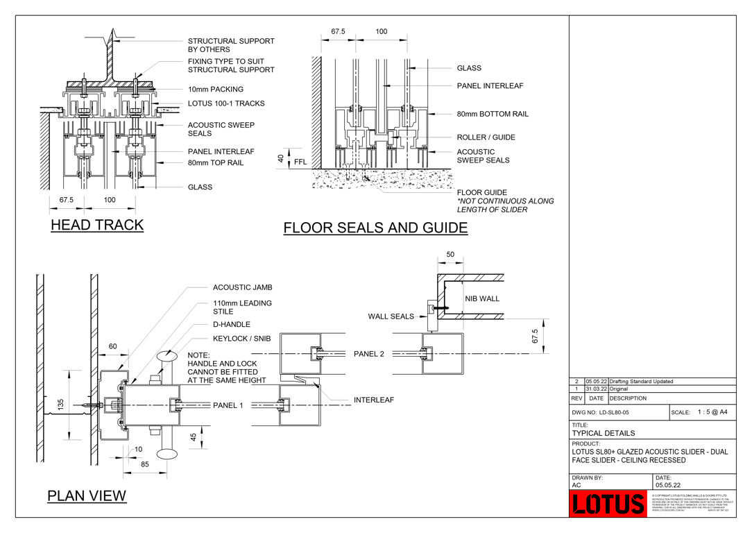 Navigate to LD-SL80-05 - LOTUS SL80+ GLAZED ACOUSTIC SLIDER - DUAL FACE SLIDER - CEILING RECESSED