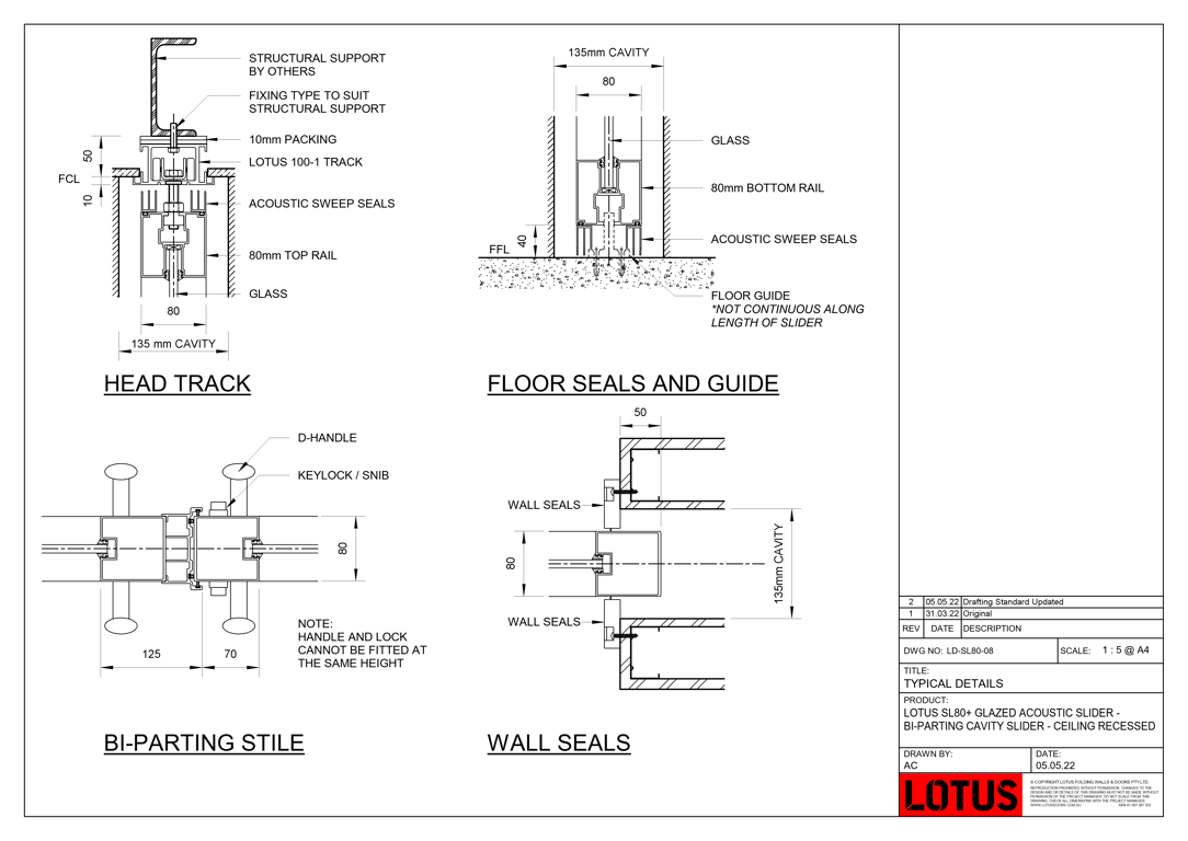  Image of LD-SL80-08 - LOTUS SL80+ GLAZED ACOUSTIC SLIDER - BI-PARTING CAVITY SLIDER - CEILING RECESSED