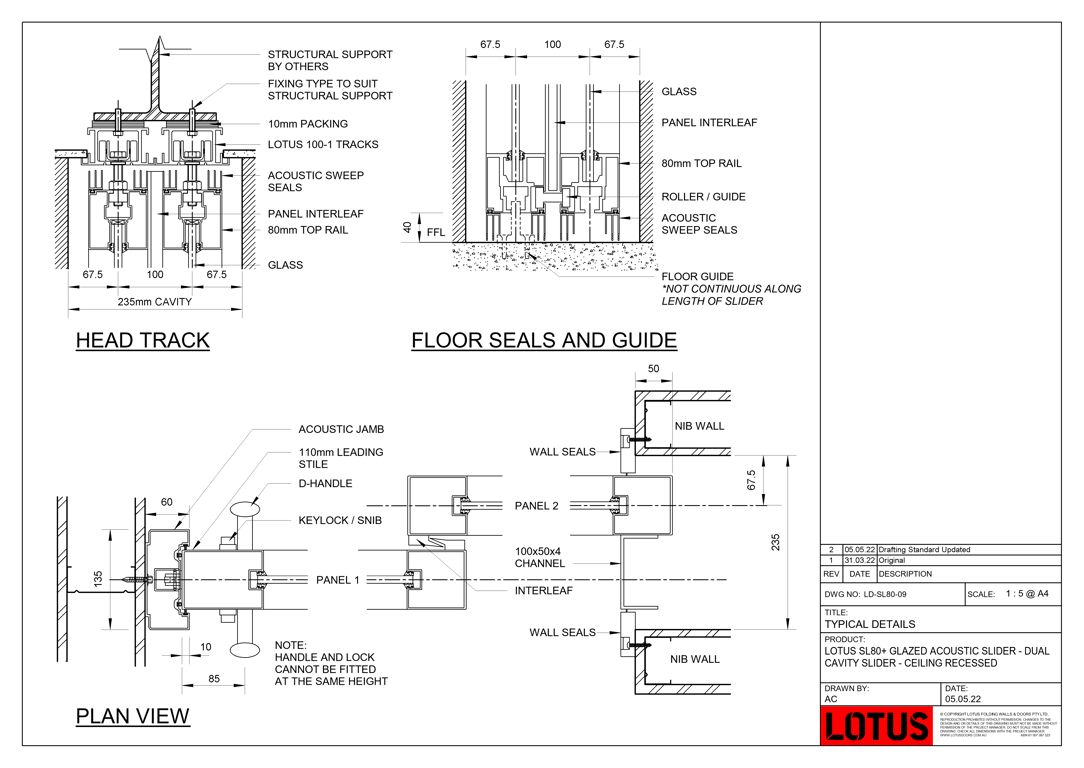 LD-SL80-09 - LOTUS SL80+ GLAZED ACOUSTIC SLIDER - DUAL CAVITY SLIDER - CEILING RECESSED