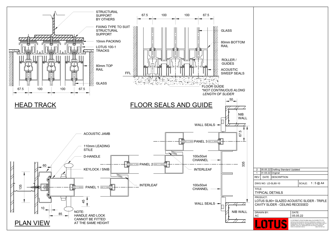 Navigate to LD-SL80-10 - LOTUS SL80+ GLAZED ACOUSTIC SLIDER - TRIPLE CAVITY SLIDER - CEILING RECESSED