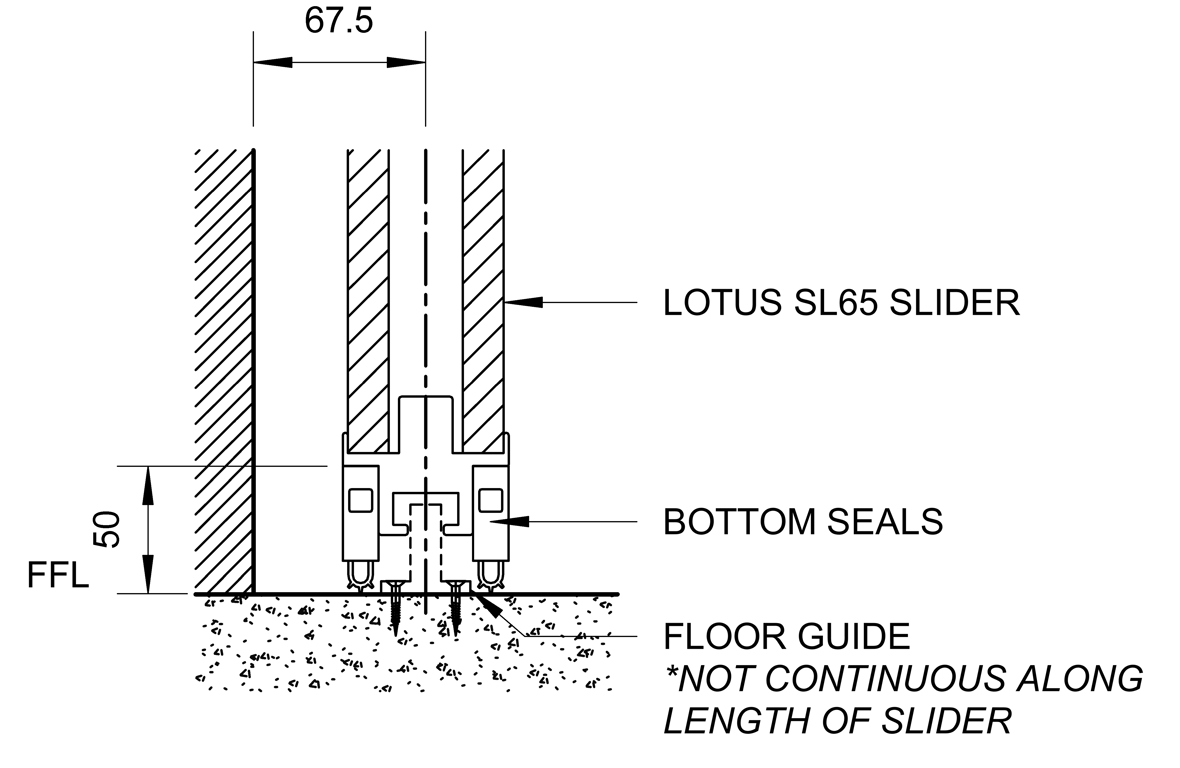 SL65 - Bi-Parting Face Slider - Face Fixed - Floor Seals And Guide