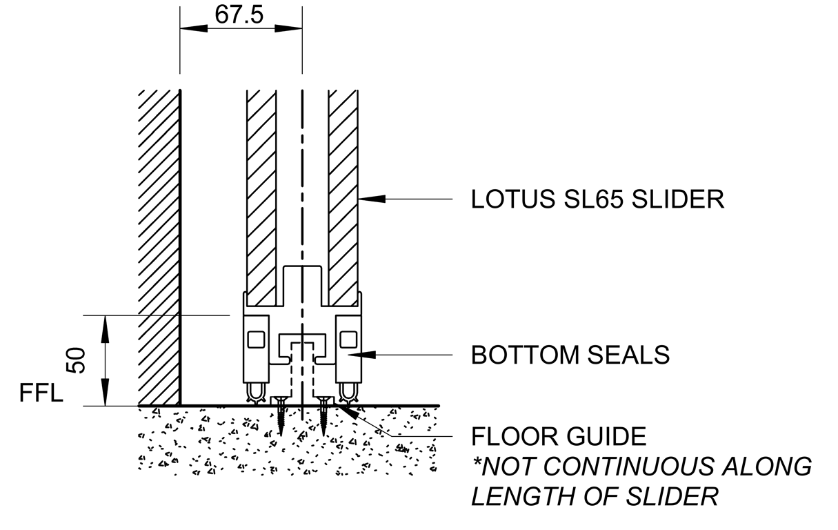 SL65 - Single Face Slider - Face Fixed - Floor Seals And Guide