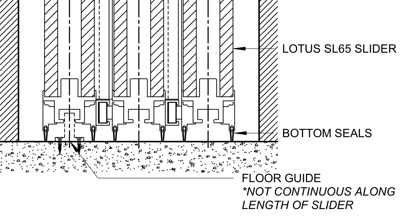 SL65 - Triple Cavity Slider - Ceiling Recessed - Floor Seals And Guide