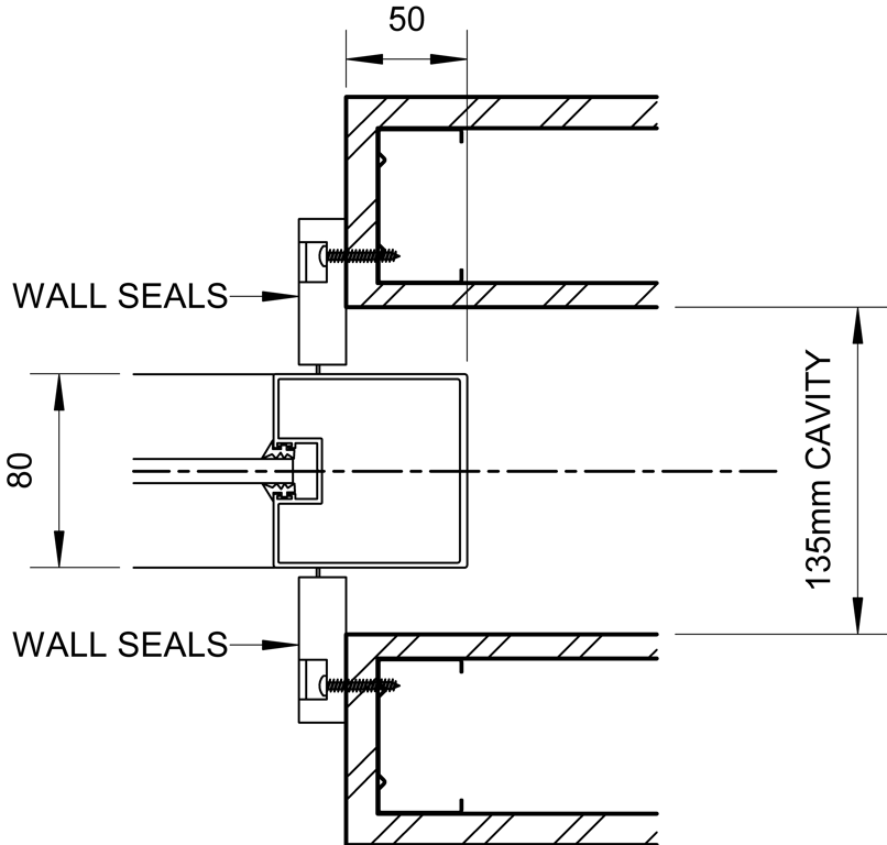 SL80+ - Bi-Parting Cavity Slider - Ceiling Recessed - Wall Seal
